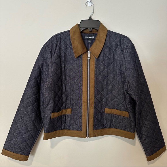 Steve Madden Quilted Agatha Jacket Dark Blue Structured Barn Jacket NWT - Picture 5 of 7